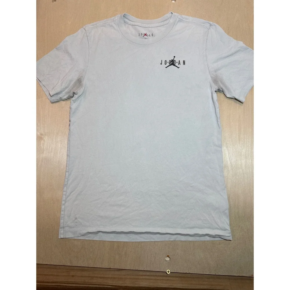 Jordan Mens Graphic T-Shirt Light Blue Jumpman Back Print Size S Small